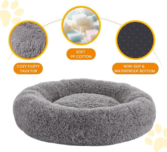 URGVANZ PET Calming Dog Bed Anti-Anxiety Donut Dog Beds for Small Medium Large Dogs,Washable Plush Fluffy Indoor Cat Kitten Round Cuddler Cushion 45"