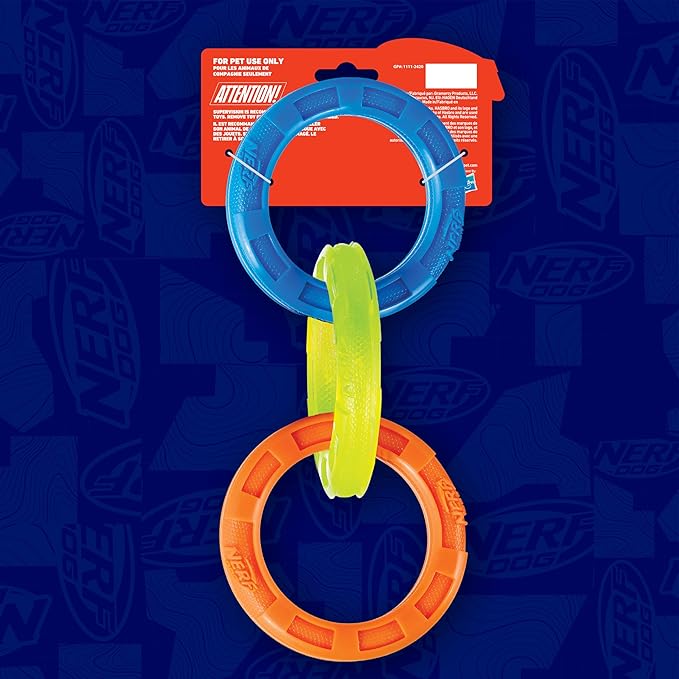 Nerf Dog 11.5in 3-Ring TPR Tug - Blue, Green & Orange