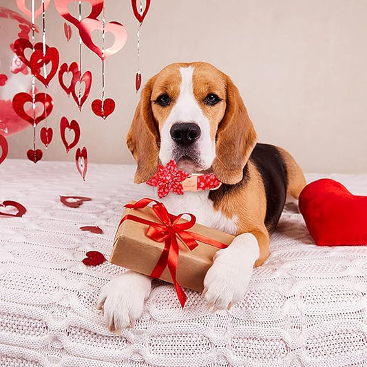 Valentine's Day Dog Collar with Flower Tie, Pink Red Love Male Dog Collar with Safety Metal Buckle Adjustable Puppy Collars for Small Medium Large Boy & Girl Dog,XS-Neck 8"-12"