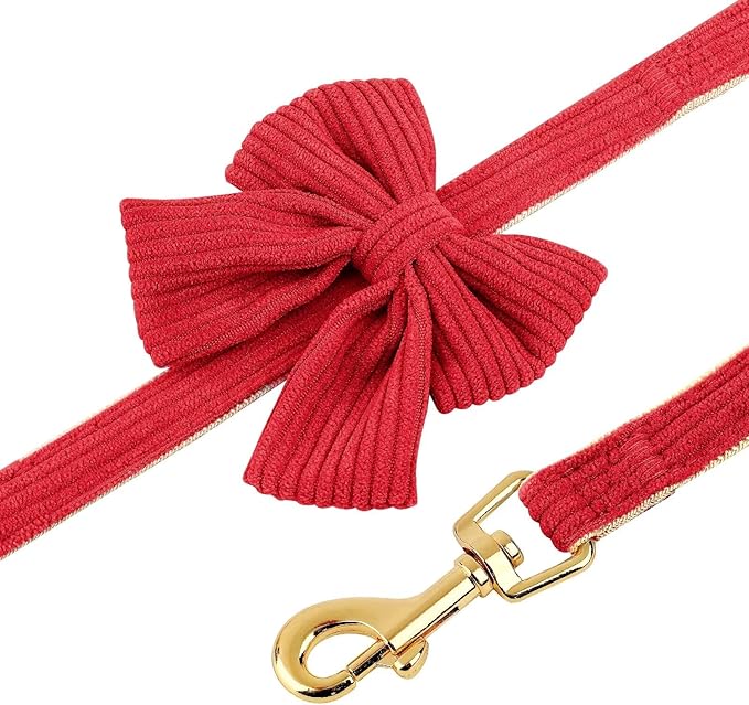 Didog Cute Small Dog Harness Collar and Leash Set with Bowtie, Breathable Soft Mesh Padded Puppy Harness, Christmas Dog Harness for for Parties, Holiday Gatherings & Gifts, Red, S