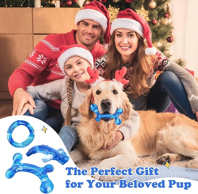 Furdog 3Pack Dog Toys for Aggressive Chewers Dog Chew Toy Tough Dog Toys to Keep Them Busy Bacon Flavor Teething Chew Toys & Dental Health for Large Medium Small Breeds (Blue)