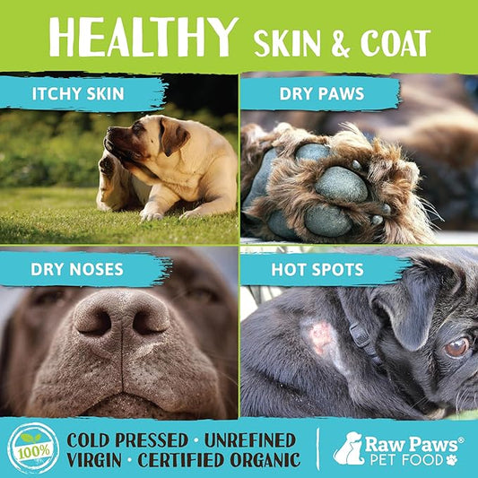 Raw Paws Virgin Organic Coconut Oil for Dogs & Cats, 16-oz - Treatment for Itchy Skin, Dry Nose, Paws - Hot Spot Lotion - Natural Hairball Remedy for Cats