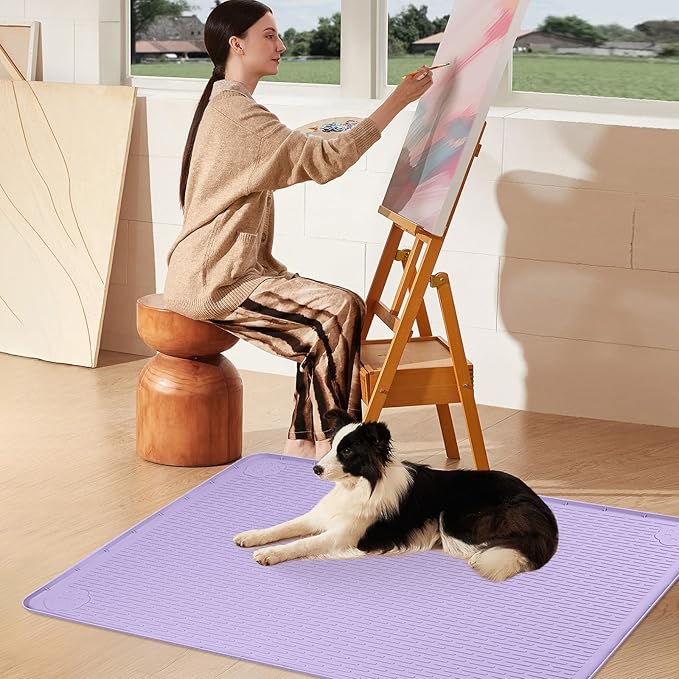 Pee Pads for Dogs, 40" x 28" Extra Large Reusable Silicone Mat, Washable Puppy Training Pads for Potty Training, Non-Slip, Leak-Proof, Indoor Floor Protection (Purple)