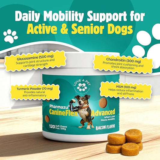 Love a Pet Advanced Hip & Joint Support – Joint Supplement for Dogs Bacon Flavor Soft Chews; MSM & Turmeric for Mobility & Glucosamine for Dogs – Dog Vitamins and Supplements, 120 Chews