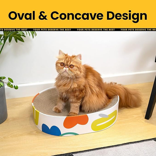 Conlun Cat Scratcher Cardboard,2 in 1 Oval Cat Scratch Pad Bowl for Indoor Kitty Grinding Claw,Round Kittens Scratching Board Corrugated Lounge Pet Beds&Furniture Protector for Couch&Carpets&Sofas