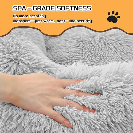 Comfort Donut Dog Bed for Small Dogs, Cat Bed & Pet Bed for Indoor Use, Medium Size with Soft Plush, Round Dog Beds for Large Dogs and Cats (Light Gray, 20''Lx20''Wx8''Th)