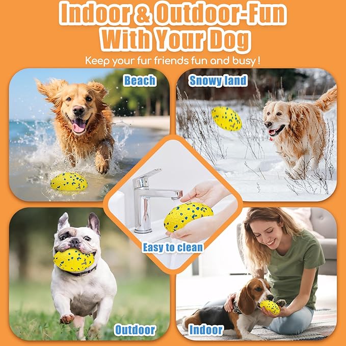 Moonorange 4.72" Indestructible Large Rugby Balls for Aggressive Chewers Durable Olive Bouncy Interactive Football Toy for Dogs Fetch Game Lightweight Floating Outdoor Training, Yellow