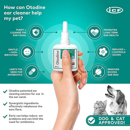 Otodine Dog Ear Cleaner Solution - Veterinary Formula for Itchy Ears, Head Shaking & Scratching - Tris-EDTA Flush for Wax, Debris & Odor - Gentle & Safe for Cats & Puppies - 100ml