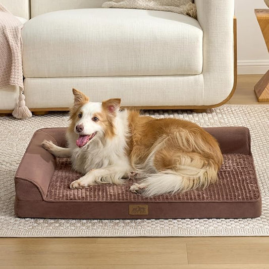 COZY KISS Orthopedic Dog Bed for Extra Large, XXL Dogs Bed, L Shaped Foam Anti-Slip Bottom Giant Pet Cat Sofa with Washable Cover, Suitable for Pet Up to 150 lbs, 48x32x7.5 inch, Brown
