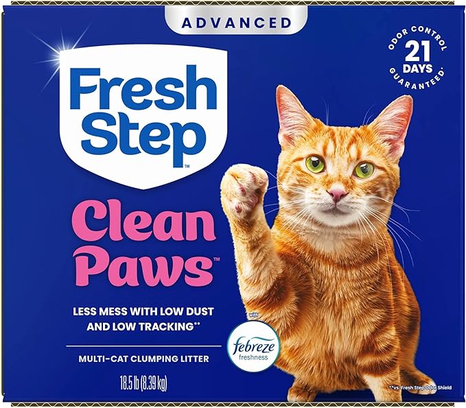 Fresh Step Clean Paws Advanced Multi Cat Clumping Litter with Febreze Freshness, 18.5 lb Each, Pack of 2 (Package May Vary)