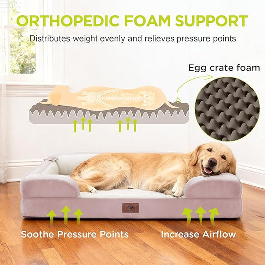 Extra Large Dog Bed, Orthopedic XL Washable Bed for Big Dog Waterproof Pet Couch Sofa Bolster with Removable Cover, Non-Slip Bottom, Tennis Ball Toy, 42x30