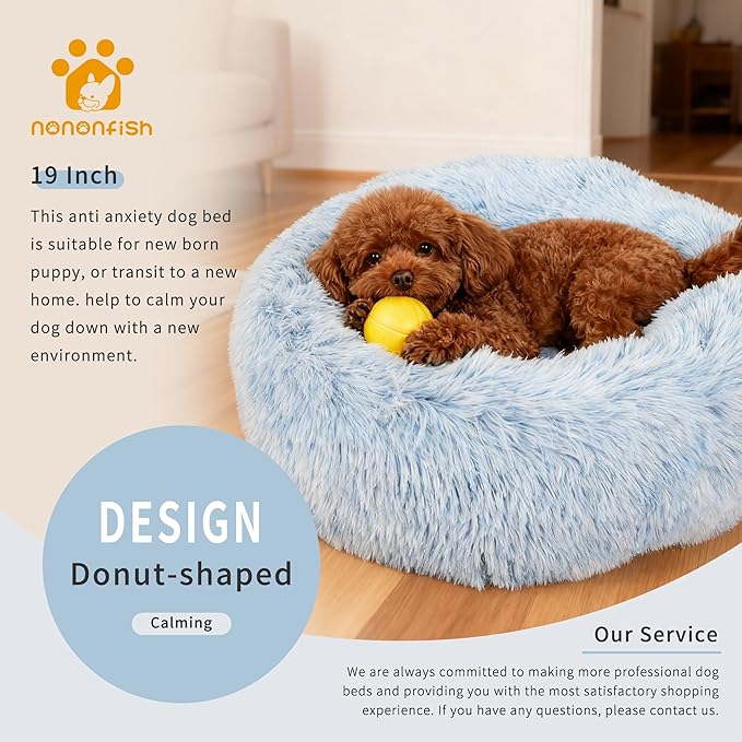 Calming Donut Dogs Beds for Small Dogs Washable,19inch Fluffy Round Puppy Bed for Puppies,Cats & Toy Breeds with Raised Rim,Fits up to 15 lbs Pets,Gradient Blue