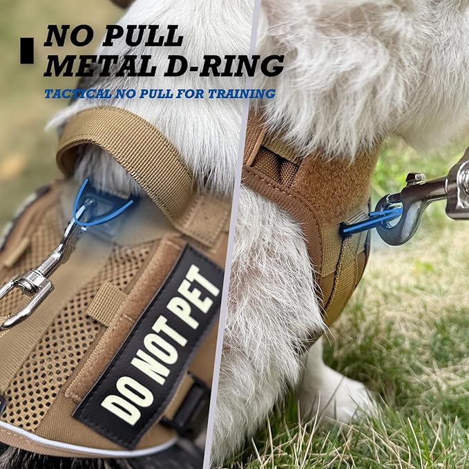 Tactical Dog Harness for Small and Medium Breeds, Air Dog Vest No Pull with Reflective Do Not Pet Patches, Breathable Dog Molle Vests for Training Walking Hunting Brown