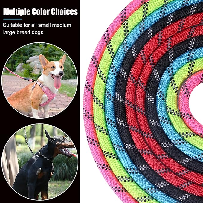 2 Pack Dog Leash, 4/5//6 FT Heavy Duty Nylon Rope Pet Leashes with Comfortable Padded Handle, Reflective Dog Leashes for Small Medium and Large Dogs (5FT-3/8,Black/Green)