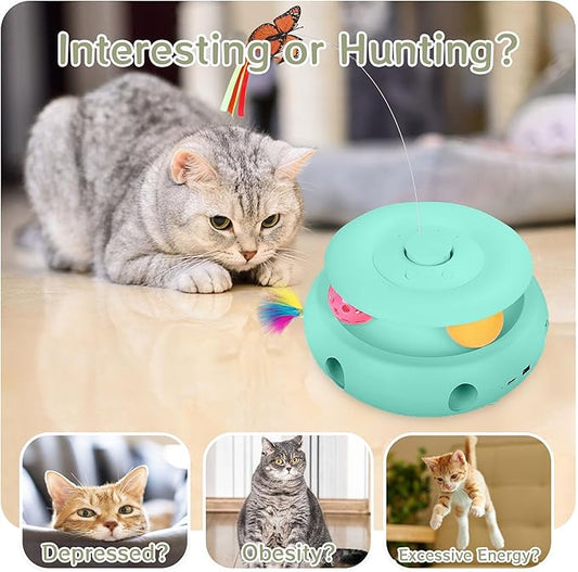 Scsuupoee Cat Toys,3-in-1 Interactive Cat Toys for Indoor Cats,Rechargeable Automatic Interactive Cat Toy with Fluttering Butterfly,Smart Sensor 6 Holes Mice Whack-A-Mole and Track Balls,Blue