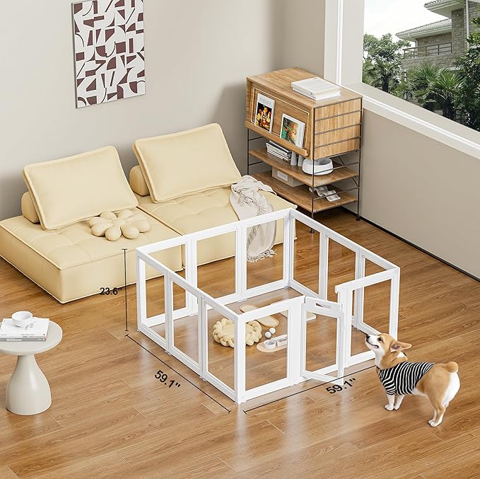 Clear Acrylic Dog Playpen Transparent Dog Playpen Indoor, Easy Assemble Clear Pet Pen for Puppy Bunny Cat Pig, Sturdy & Easy Cleaning Plastic Dog Puppy Fence