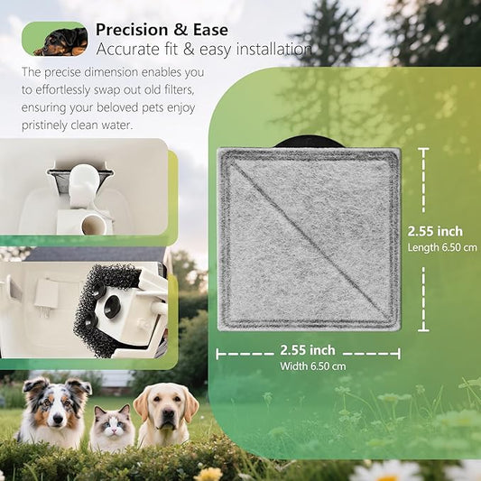 TOGGATH Cat Water Fountain Replacement Charcoal Filter Square Compatible with Petsafe Premier, Ion-X, Outlast Pumpless & Viva Pet Water Fountain, Carbon Filters for Cat and Dog Indoor (BLACK, 6 PACK)
