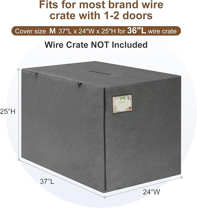 HiCaptain Breathable Dog Crate Cover 36 Inch, Durable Heavy Duty Kennel Cover, Dual Zippered Panels, Windproof Waterproof UV-Resistant (Grey)
