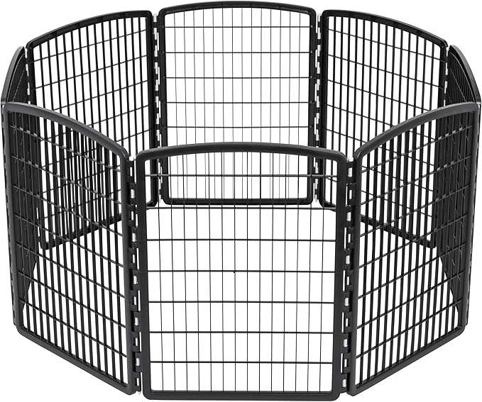 IRIS USA 34" 8-Panel Pet Dog Puppy Playpen, Indoor/Outdoor Dog Pen, 63 x 63 x 34, Foldable, Customizable, Black