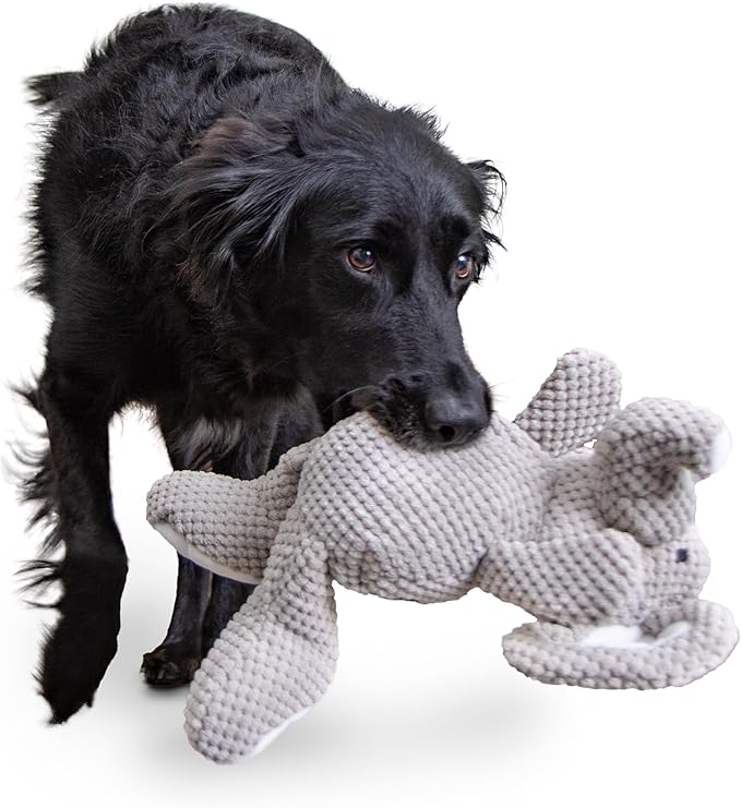 goDog Checkers Elephant Tough Plush Toy with Chew Guard Technology, Durable Checkered Fabric & Squeaker for Active Play, Gray, Large