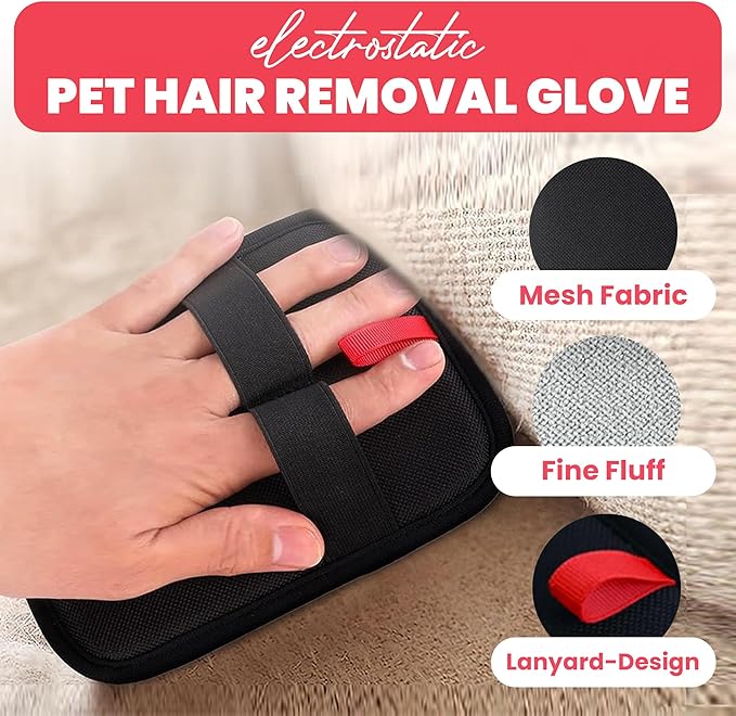 2 Pack Electrostatic Pet Hair Removal Glove for Dogs and Cats Reusable Pet Hair Remover Tool for Bed Carpets Clothing Couch Car Seats Mitts with Strong Grip Pet Hair Fur Removal Gloves Easy Grip