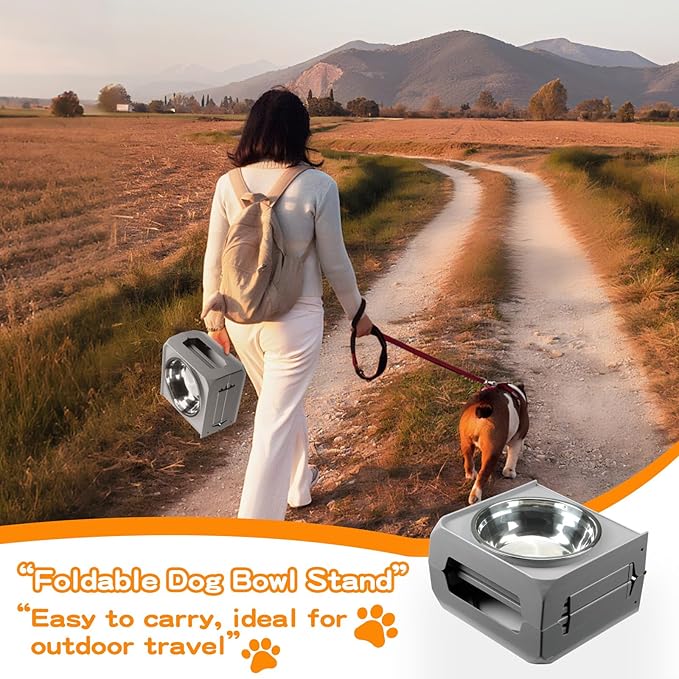 Elevated Dog Bowls for Large Dogs 5 Adjustable Heights 7.5"-15.4", 2 X-Large 10â Stainless Steel Bowls, Heavy Duty Raised Dog Bowl Stand Foldable Pet Feeder for Dogs Shoulder Height Over 15â, Grey
