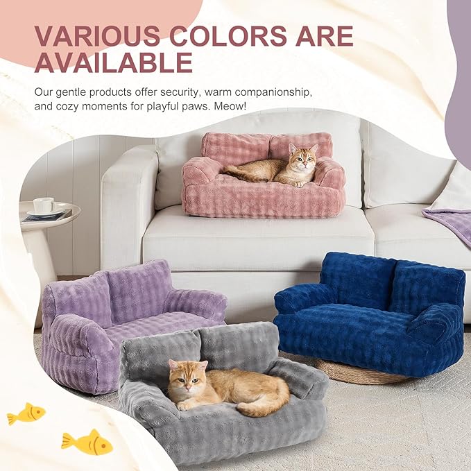 Yaning Cat Couch Bed, Cute Soft Pet Sofa for Indoor Cats Kittens Puppies with Removable Washable Cover, 26"x15", Dusty Pink