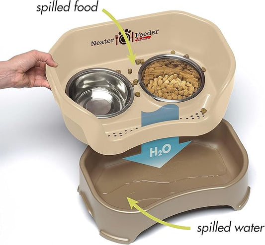 Neater Feeder Deluxe Mess Proof Dog Bowls Elevated for Large Breeds – Made in USA – No Spill Raised Slow Feeder Elevated Dog Bowl Stand w/Leg Extensions, Food and Water Bowl Set, Cappuccino