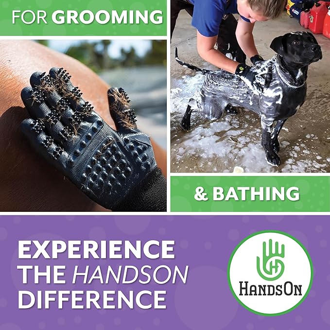 H HANDSON Pet Grooming Gloves - Patented #1 Ranked, Award Winning Shedding, Bathing, & Hair Remover Gloves - Gentle Brush for Cats, Dogs, and Horses (Purple, Small)
