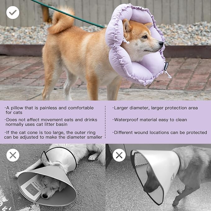H HIDREAM Soft Dog Cones for Medium Dogs,Cute Adjustable Cone for Dogs to Stop Licking,Dog Recovery Collars & Cones That can Protect Head and Foot Wounds,Purple Flower All-Season Style