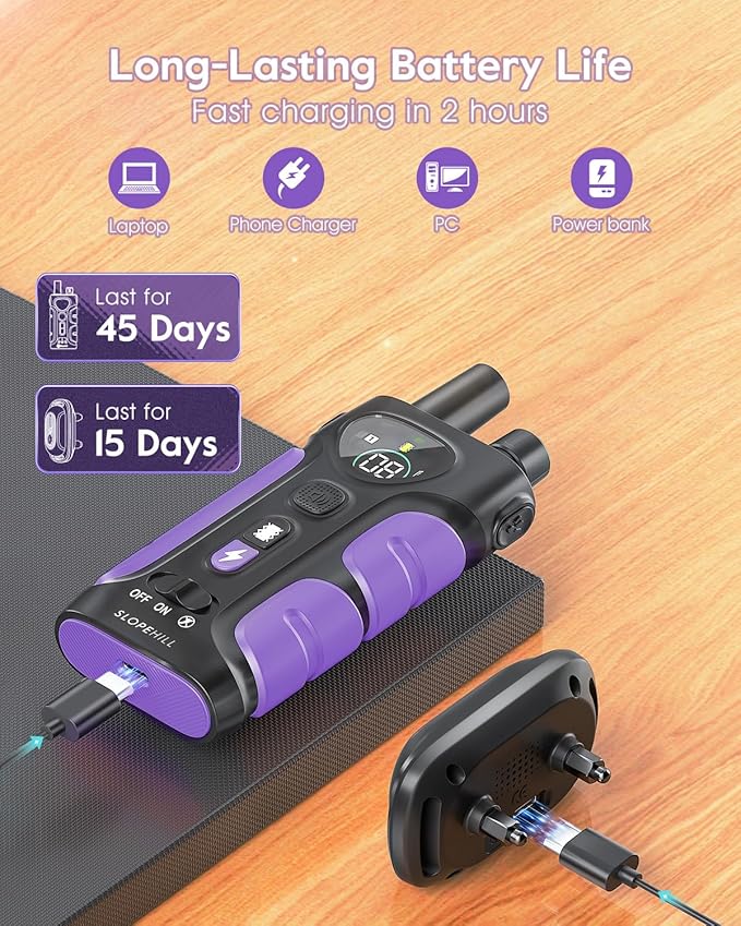 SLOPEHILL Dog Shock Collar,4200FT Dog Training Collar with Remote,IPX8 Waterproof E-Collar with Beep,Vibration,Shock,Flash Light,No Shock Mode,Electric Shock Collar for Small Medium Large Dog,Purple