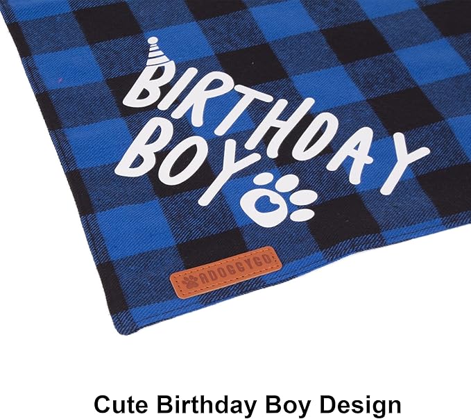 ADOGGYGO Cat Birthday Party Supplies, Birthday Boy Plaid Kitten Bandana, Blue Cat Party Hat with Numbers, Bowtie (Blue)