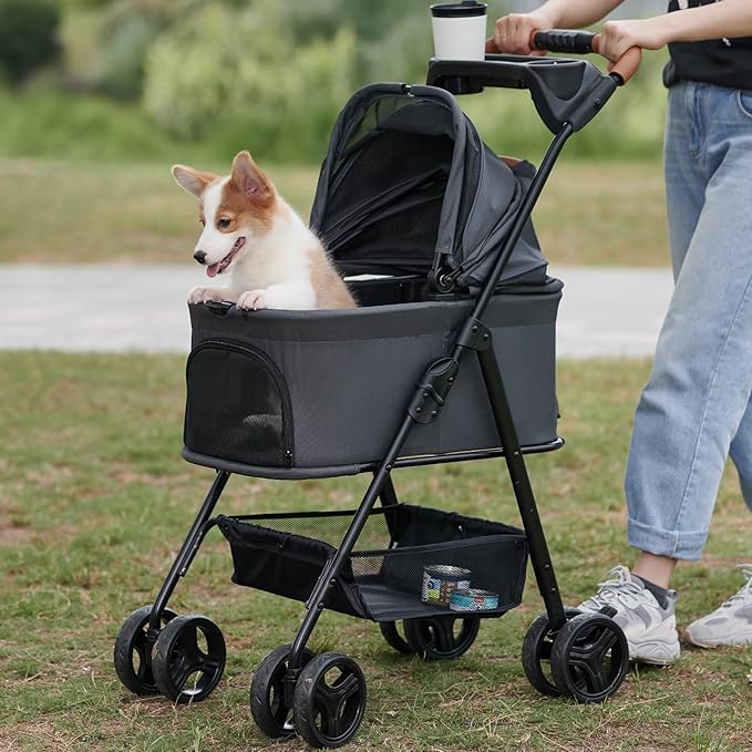 Zoosky 3 in 1 Pet Stroller with Removable Carrier, Folding Stroller for Small/Medium Dogs and Cats, Waterproof, All-Terrain, with Sun Shades, Car Seat