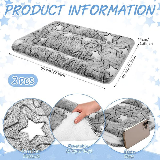 VitalCozy 2 Pack Self Warming Cat Mat Self Heating Pad Bed Reversible Machine Washable Reflects Body Heat Warm Thermal Pet Pad Crate Blanket for Feral and Indoor Cat(Double Star,22'' X 18'')
