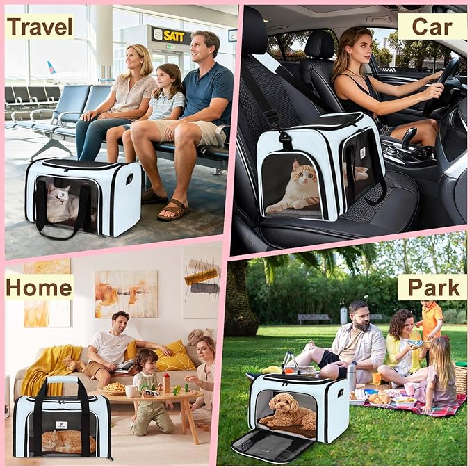 DSDCDJ Cat Carrier Dog Carrier - Soft-Sided Cat Carrier with Plush Pad & Cooling Mat, Easy-Load 4-Side Zipper & 3-Side Mesh Ventilation, Pet Carrier Airline Approved for Cats/Dogs Up to 20 lbs, Blue
