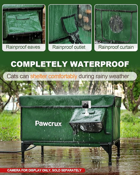Weatherproof Heated Cat House for Outdoor in Winter, Heated Cat Bed Kitty Shelter with Cat Heating Pad, Insulated & Safe Escape Door, Warm House for Outside Stray Cat (Green, 17.7"x25.5"x17.9")