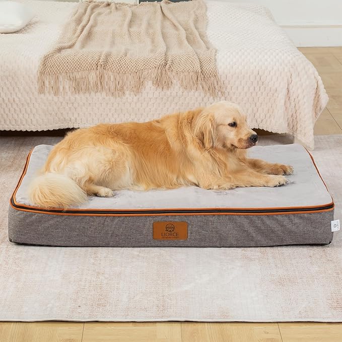 LIORCE Orthopedic Memory Foam XXL Dog Bed - 6" Thick Beds for Extra Large Sized Dog - Waterproof Removable Washable Cover & Wrap-Around Zipper - Ultimate Comfort & Easy Maintenance, Light Grey
