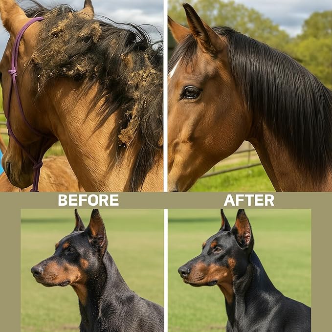 Mane and Tail Coat Detangler Spray, 6.76 Oz Horse Detangler Spray Dematting, Horse Dog Cat Pets Detangler Conditioner for Matted Hair, Brushable Coat, Knots & Tangles, Frizz Control, Radiant Shine