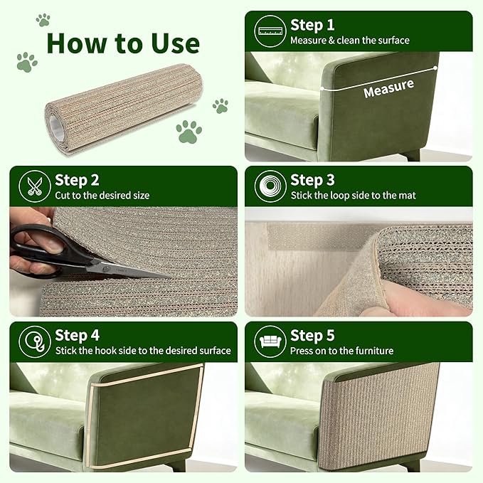 Natural Cork Cat Scratcher Mat, Hook-and-Loop Trimmable Furniture Protector for Couch, Door, Wall & Bed Corner, Claw-Friendly for Indoor Cats (Catnip Green, 39.4 x 11.8 Inch)