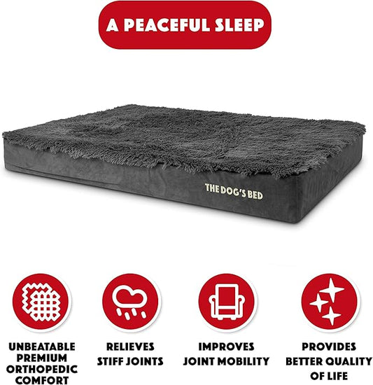 The Dog’s Bed Orthopedic Memory Foam Dog Bed, XXL Grey Fur, Pain Relief for Arthritis, Hip & Elbow Dysplasia, Post Surgery, Lameness Supportive, Calming, Waterproof Washable Cover, Veterinary Approved
