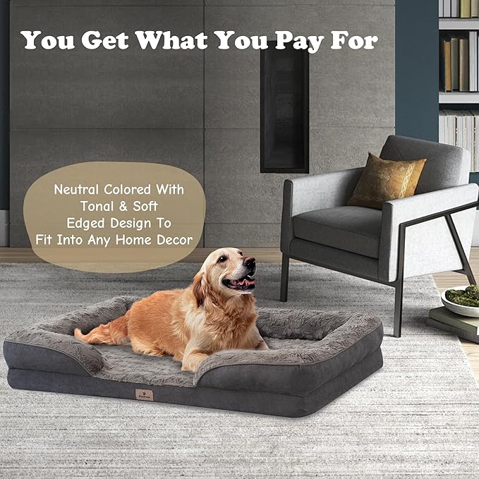 PetFun XL Orthopedic Dog Beds Large Sized Dog - Washable Large Dog Cat Bed Waterproof, Comfort Dogs Couch Sofa with Washable Removable Cover, Pet Bed with Nonskid Bottom, Dark Grey, 48"