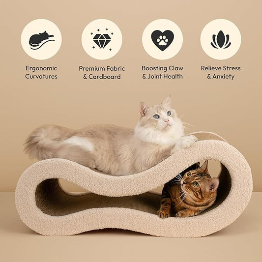 Pet JoJo Cloud Lounge Cat Scratching Pad, Reversible Scratch Board with Natural Curves for Freestyle Scratching & Ergonomic Support, Extra Wide Cat Bed for Large Cats, Premium Cardboard & Cozy Fabric