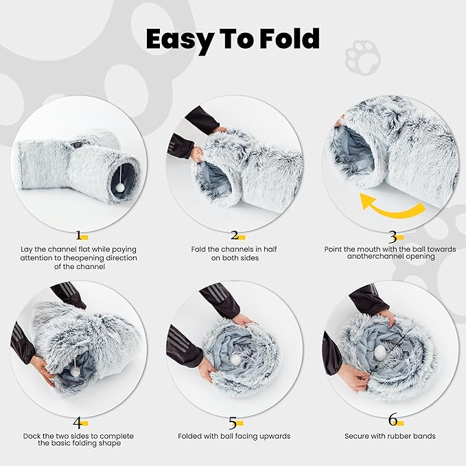 Tempcore Plush Cat Tunnel for Indoor Cats,Collapsible 3-Way Pet Tunnel Toy with Peek Holes for Cats, Kittens, Rabbits, Light Grey
