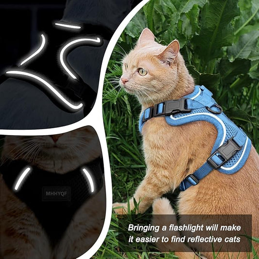 Cat Harness, Cat Harness and Leash for Walking, Escape Proof Soft Adjustable Vest Harnesses for Cats, Easy Control Breathable Reflective Strips Harness, Kitten Harness and Leash Set, Blue, S