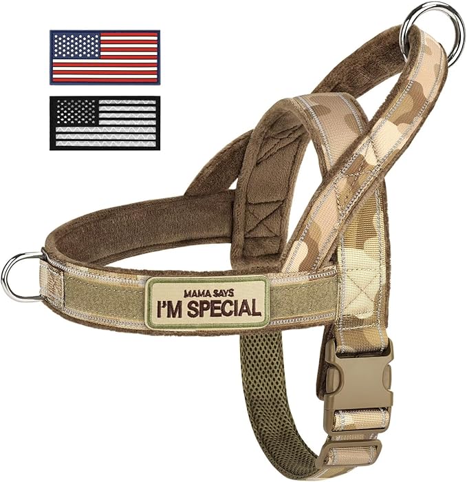 Forestpaw No Pull Dog Harness with Large Handle,Slip on Reflective Vest with Quick Release Buckle,Comfortable Flannel Lining for Medium Large Dogs Walking Training (Includes 3 Patches),Brown Camo L