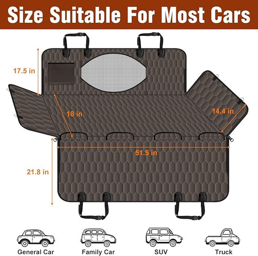 NECKORY Waterproof Dog Car Seat Cover - Scratch Proof Nonslip Back Seat Hammock with Mesh Window & Storage Pocket for SUVs/Trucks/Sedans-S, Brown/Black