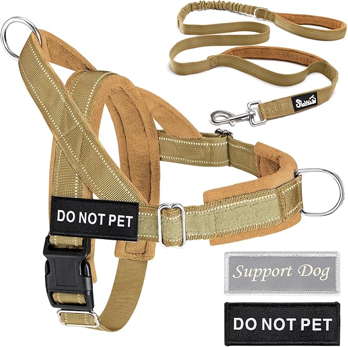 Lukovee No Pull Dog Harness & Leash Set - Heavy Duty Dog Vest Harness with Soft Padded for Medium Large Dogs, Adjustable Reflective Tactical Pet Harness for Easy Walk and Training (L, Yellow)