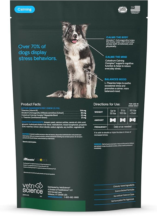 VetriScience Calm & Confident Chews, Composure Clinically Tested Calming and Anxiety Ashwagandha Supplement for Dogs, Stress Relief, Separation Anxiety, Behavior Support, Chicken, 90 Count