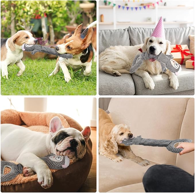 Dog Squeaky Toys, Sheep Crinkle Plush Stuffing Dog Toys for Puppy Teething,Tug of War Dogs Toy to Keep Them Busy for Small, Medium and Large Dogs (Gray)
