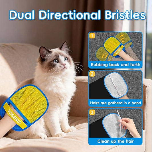 Thickened Ectrostatic Pet Hair Removal Glove for Cat & Dog, Upgraded Five-Finger Reusable Magic Brush Pet Hair Remover Tool for Couch, Clothing, Carpet & Car Seat, Cat Grooming Gloves
